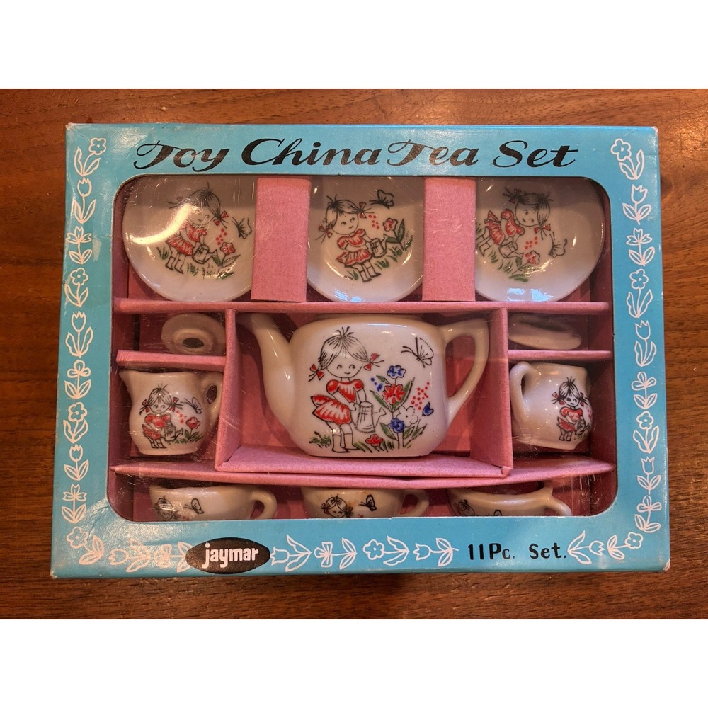 MCM Vintage Jaymar Top China Tea Set 11 Pieces Original Box Garden Girl Japan